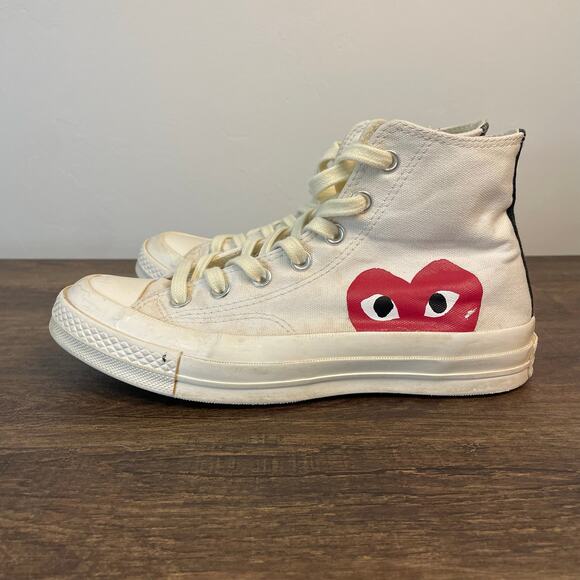 CDG Play Converse Chuck Taylor High Top White Red Heart Men's 6 Women's 8 - Picture 2 of 11